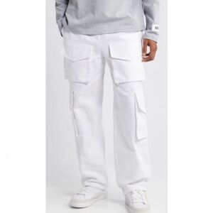 Krost Cloud Cargo Pants White Cotton Canvas Drawstring Hem Cuffs Utilitarian L